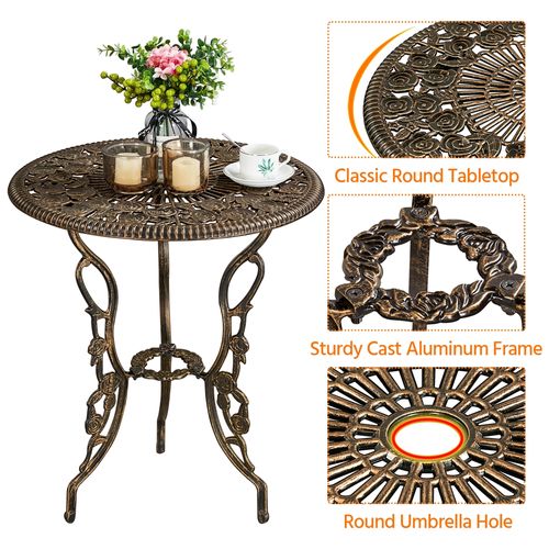 Ensemble De Bistrot 3 Pièces Table De Jardin Et 2 Chaises En Métal Avec Trou De Parasol, Bronze