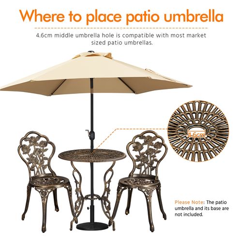 Ensemble De Bistrot 3 Pièces Table De Jardin Et 2 Chaises En Métal Avec Trou De Parasol, Bronze