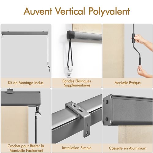 Store Enrouleur Jour Nuit Store Occultant Rétractable Avec Manivelle, Beige