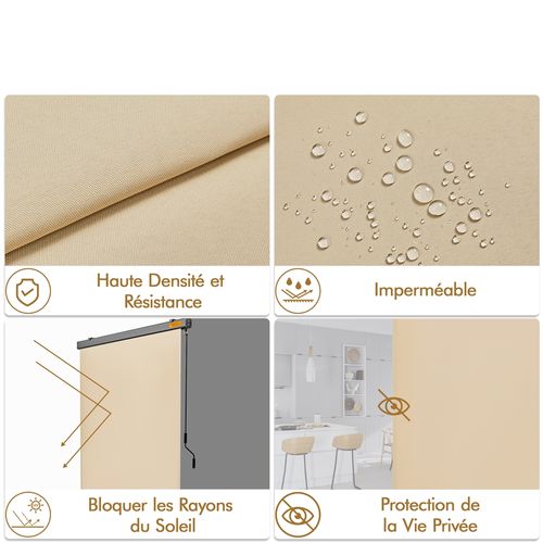 Store Enrouleur Jour Nuit Store Occultant Rétractable Avec Manivelle, Beige