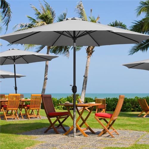 Parasol Inclinable à 8 Baleines Avec Armature En Métal, Bouton-poussoire Et Manivelle, Gris