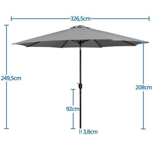 Parasol Inclinable à 8 Baleines Avec Armature En Métal, Bouton-poussoire Et Manivelle, Gris