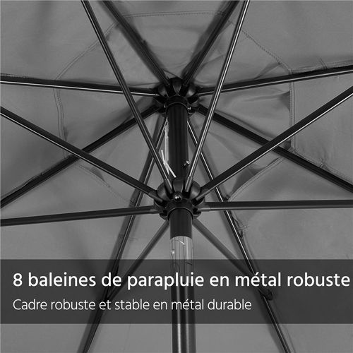 Parasol Inclinable à 8 Baleines Avec Armature En Métal, Bouton-poussoire Et Manivelle, Gris