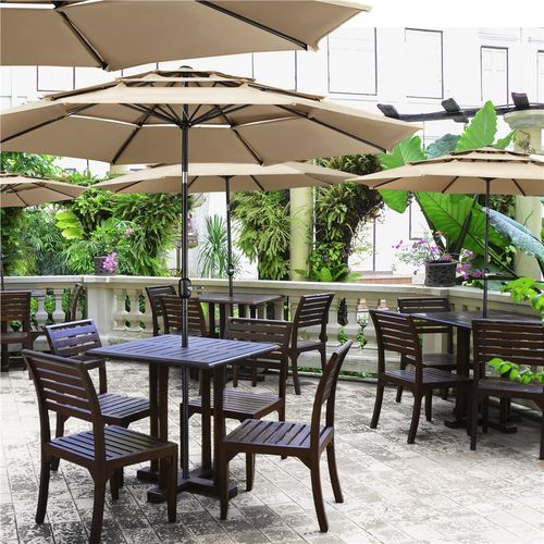 Parasol De Jardin Extérieur à 3 Niveaux 8 Baleines Avec Bouton-poussoir Et Manivelle En Métal, Kaki