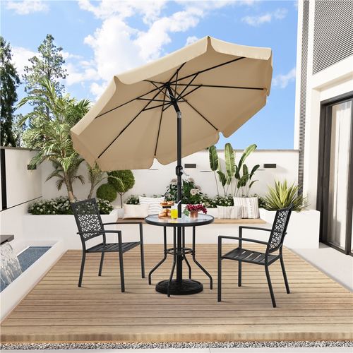 Parasol De Jardin Exterieur à 8 Baleines Parasol Balcon Avec Manivelle, 240 Cm De Haut, Kaki