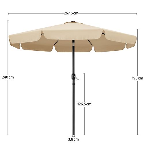 Parasol De Jardin Exterieur à 8 Baleines Parasol Balcon Avec Manivelle, 240 Cm De Haut, Kaki