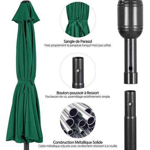Parasol De Jardin Exterieur à 8 Baleines Parasol Balcon Avec Manivelle, 240 Cm De Haut, Vert Foncé