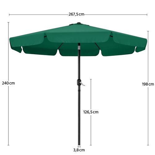 Parasol De Jardin Exterieur à 8 Baleines Parasol Balcon Avec Manivelle, 240 Cm De Haut, Vert Foncé