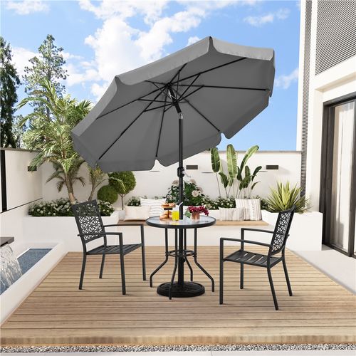 Parasol De Jardin Exterieur à 8 Baleines Parasol Balcon Avec Manivelle, 240 Cm De Haut, Gris