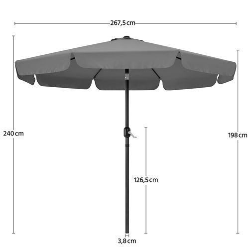 Parasol De Jardin Exterieur à 8 Baleines Parasol Balcon Avec Manivelle, 240 Cm De Haut, Gris