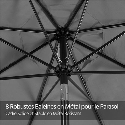 Parasol De Jardin Exterieur à 8 Baleines Parasol Balcon Avec Manivelle, 240 Cm De Haut, Gris