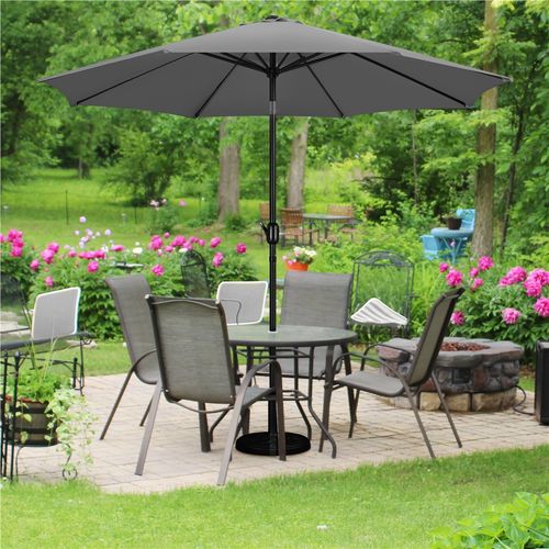 Parasol De Jardin Extérieur à 8 Baleines En Métal Avec Manivelle Et Bouton-poussoir, Gris
