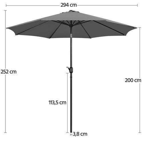 Parasol De Jardin Extérieur à 8 Baleines En Métal Avec Manivelle Et Bouton-poussoir, Gris