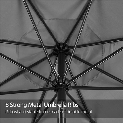 Parasol De Jardin Extérieur à 8 Baleines En Métal Avec Manivelle Et Bouton-poussoir, Gris