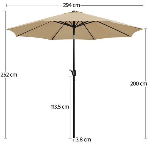 Parasol De Jardin Extérieur à 8 Baleines En Métal Avec Manivelle Et Bouton-poussoir, Kaki