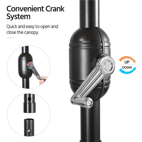 Parasol De Jardin Extérieur à 8 Baleines En Métal Avec Manivelle Et Bouton-poussoir, Kaki