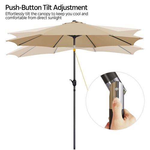 Parasol De Jardin Extérieur à 8 Baleines En Métal Avec Manivelle Et Bouton-poussoir, Kaki