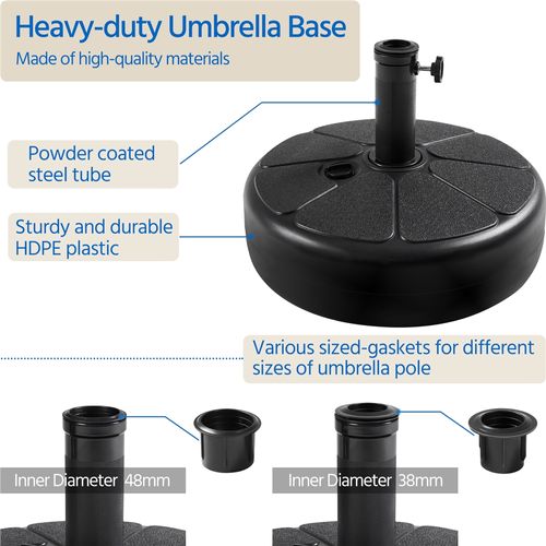 Pied De Parasol à Remplir D'eau 22 L Ou Du Sable Base De Parasol Pour Extérieur, Noir