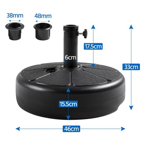Pied De Parasol à Remplir D'eau 22 L Ou Du Sable Base De Parasol Pour Extérieur, Noir