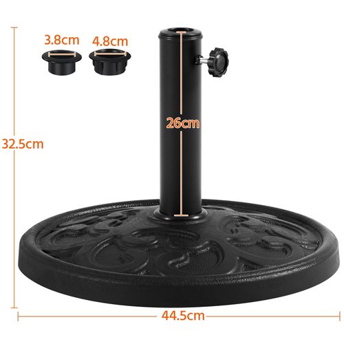 Pied De Parasol Rond 44,5 Cm De Diamètre En Résine 10 Kg Porte-parasol Effet Métal, Noir