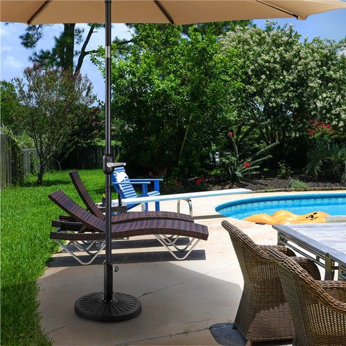 Pied De Parasol Rond Socle De Parasol En Résine 10 Kg Aspect Métallique Style Vintage, Noir