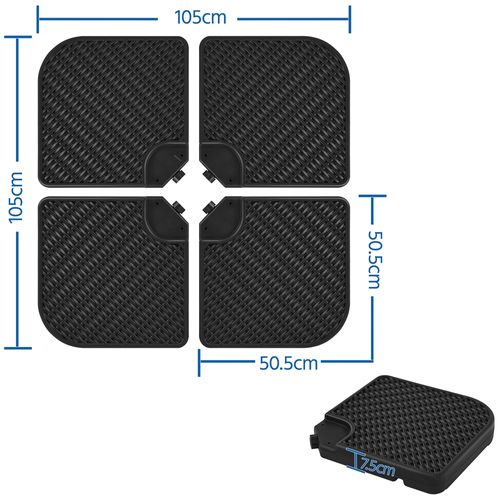 Lot De 4 Dalles De Parasol Carrées Pied De Parasol Lestage Avec Poignée, Noir