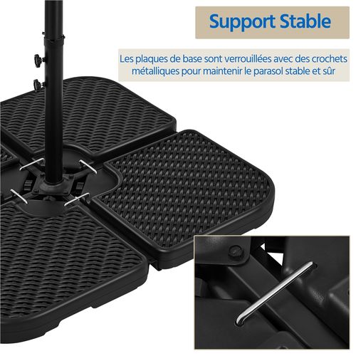 Lot De 4 Dalles De Parasol Carrées Pied De Parasol Lestage Avec Poignée, Noir