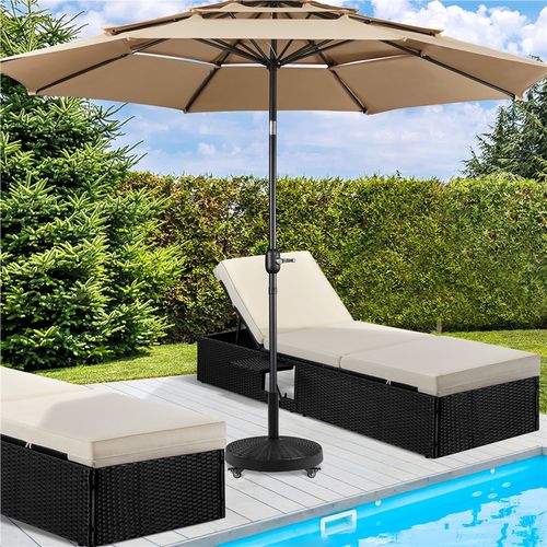 Pied De Parasol Lourde à Roulettes Imitation Rotin Rond Base Parasol En Résine, Noir