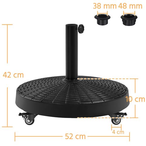 Pied De Parasol Lourde à Roulettes Imitation Rotin Rond Base Parasol En Résine, Noir