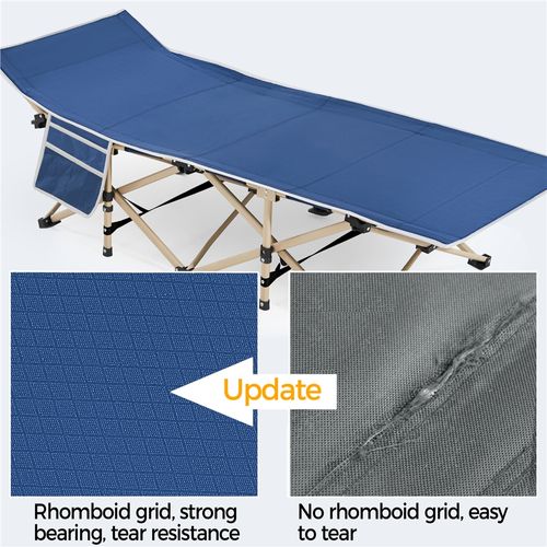 Lit De Camp Pliable 1 Personne Avec Pochettes, Sac De Transport Et Armature En Métal, Marine