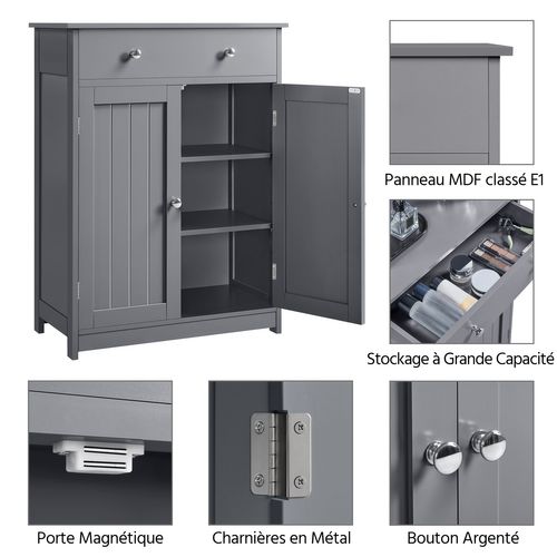 Meuble Rangement Salle De Bain Armoire Toilette 1 Tiroir Meuble Rangement Gris Foncé