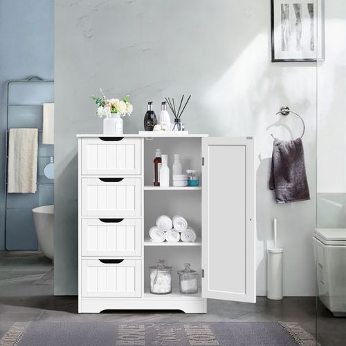 Armoire Meuble Rangement Salle De Bain Cuisine Toilette Chambre En Bois Sur Pied 66 × 35 × 90 Cm