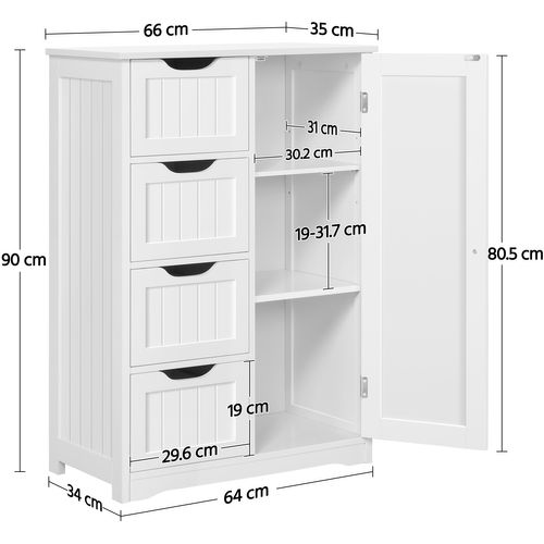 Armoire Meuble Rangement Salle De Bain Cuisine Toilette Chambre En Bois Sur Pied 66 × 35 × 90 Cm