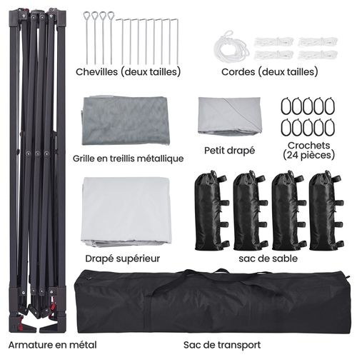 Tonnelle Avec Toiles Moustiquaires 3,3 X 3,3m Pour Camping Fêtes Bar Gris Clair Et Gris Foncé