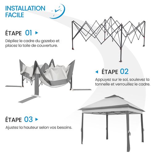 Tonnelle Avec Toiles Moustiquaires 3,3 X 3,3m Pour Camping Fêtes Bar Gris Clair Et Gris Foncé