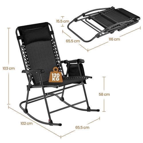 Fauteuil à Bascule Pliant Rocking Chair Avec Têtière Réglable Poche De Rangement