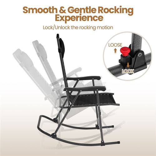 Fauteuil à Bascule Pliant Rocking Chair Avec Têtière Réglable Poche De Rangement