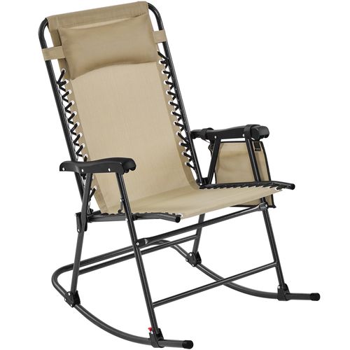 Fauteuil à Bascule Pliant Rocking Chair Avec Têtière Réglable Poche De Rangement