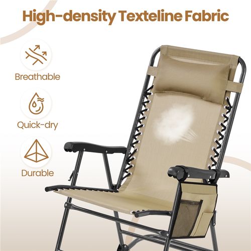 Fauteuil à Bascule Pliant Rocking Chair Avec Têtière Réglable Poche De Rangement