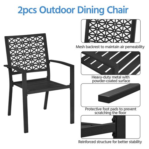 Lot De 2 Chaises De Jardin Moderne En Métal Avec Accoudoirs Et Dossier Ajouré, Noir