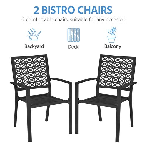 Lot De 2 Chaises De Jardin Moderne En Métal Avec Accoudoirs Et Dossier Ajouré, Noir