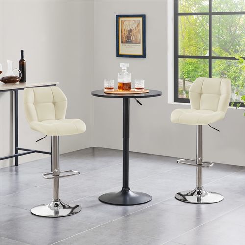 Lot De 2 Chaises De Bar Design Capitonné En Similicuir Avec Assise Réglable En Hauteur, Beige