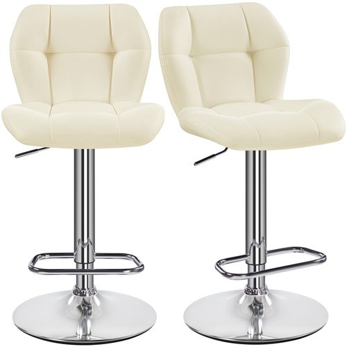 Lot De 2 Chaises De Bar Design Capitonné En Similicuir Avec Assise Réglable En Hauteur, Beige