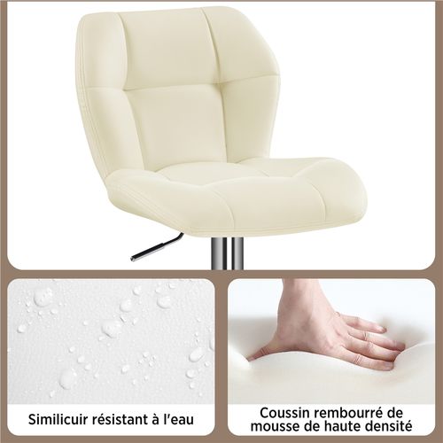 Lot De 2 Chaises De Bar Design Capitonné En Similicuir Avec Assise Réglable En Hauteur, Beige