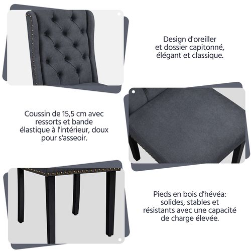 Lot De 2 Chaises De Salle à Manger En Tissu Éponge Avec Pieds En Bois Massif, Gris