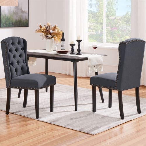 Lot De 2 Chaises De Salle à Manger En Tissu Éponge Avec Pieds En Bois Massif, Gris