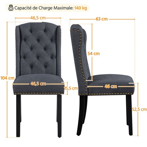 Lot De 2 Chaises De Salle à Manger En Tissu Éponge Avec Pieds En Bois Massif, Gris