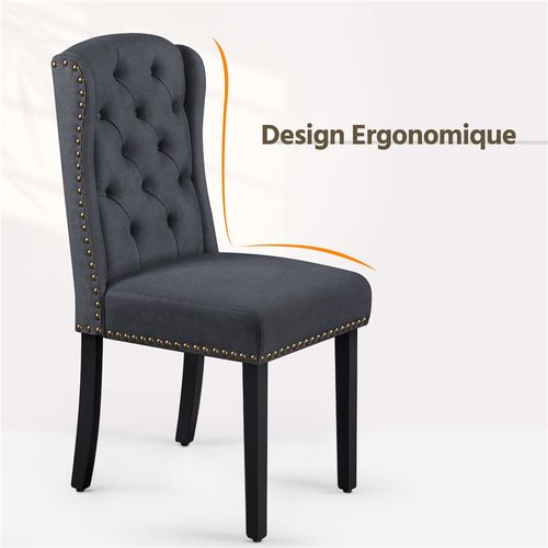 Lot De 2 Chaises De Salle à Manger En Tissu Éponge Avec Pieds En Bois Massif, Gris