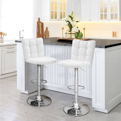 Lot De 2 Chaises De Bar Modernes Tabourets De Bar En Similicuir Réglables En Hauteur, Blanc