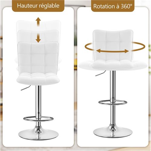 Lot De 2 Chaises De Bar Modernes Tabourets De Bar En Similicuir Réglables En Hauteur, Blanc